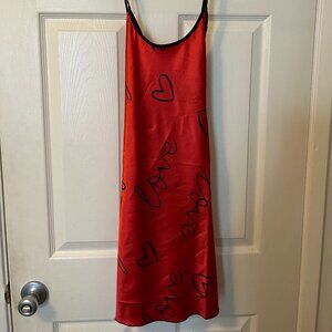 Sexy Red Slip Dress Nightgown Lingerie Sleepwear One Size Loose Red Black Hearts